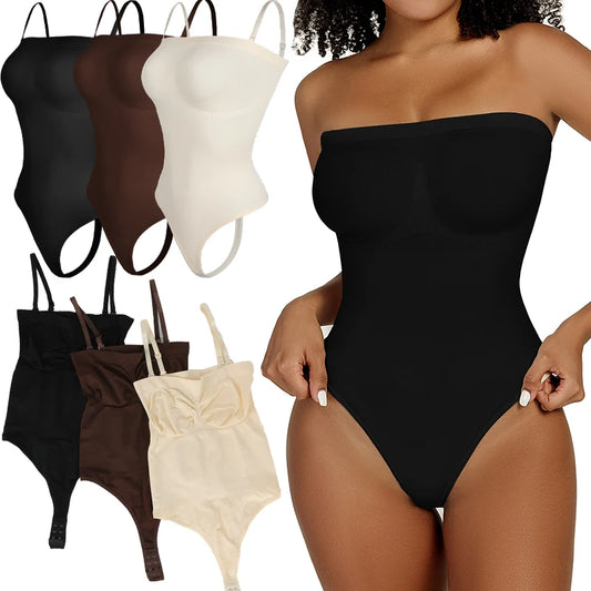 Off Shoulder Tummy Control Thong Bodysuit