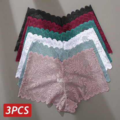 3PCS Floral Lace Boyshort Panty Set