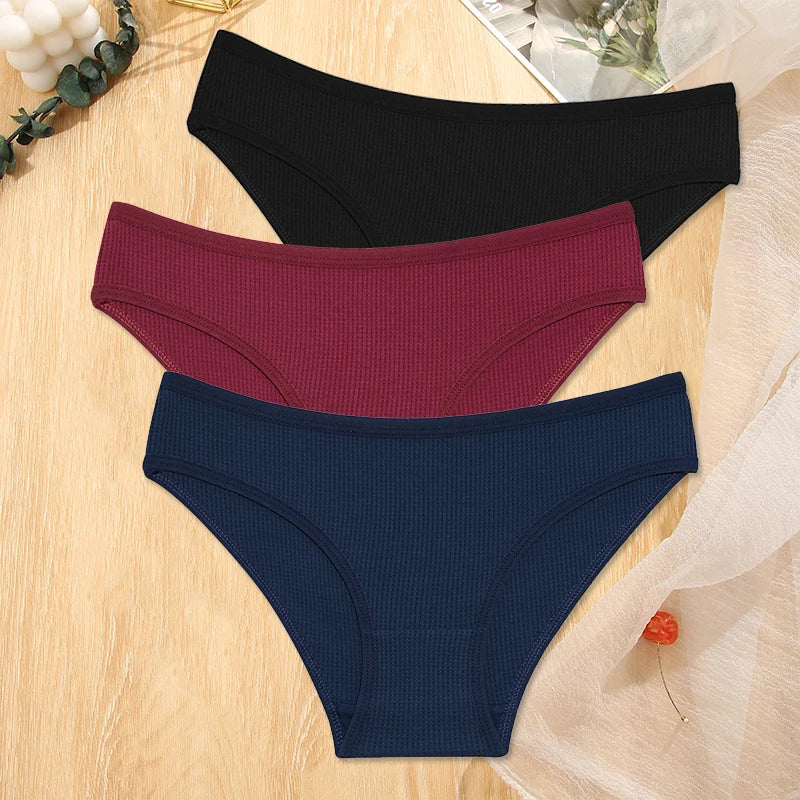 Low-Rise Waffle Cotton Briefs (3Pcs)