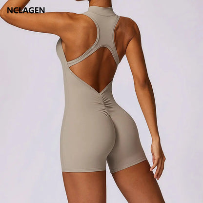 Booty and Bra's Backless Yoga Jumpsuit Shorts Set