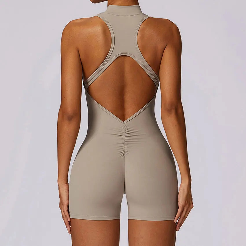 Booty and Bra's Backless Yoga Jumpsuit Shorts Set